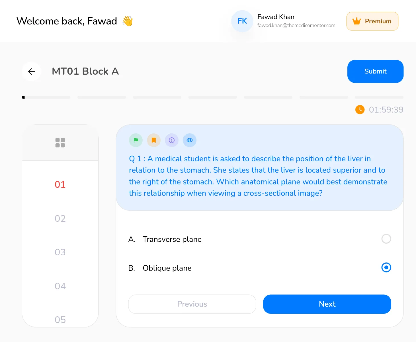 Mock test question screen